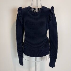 Banana Republic Women's Navy Ruffle Sweater crew neck long sleeve pullover SZ XS